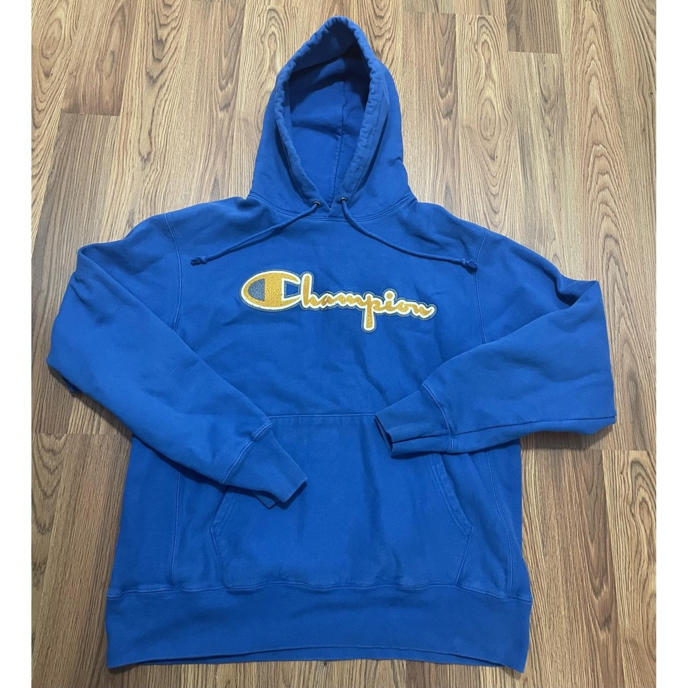 Champion Hoodie Mens Large Reverse Weave Spell Out Blue